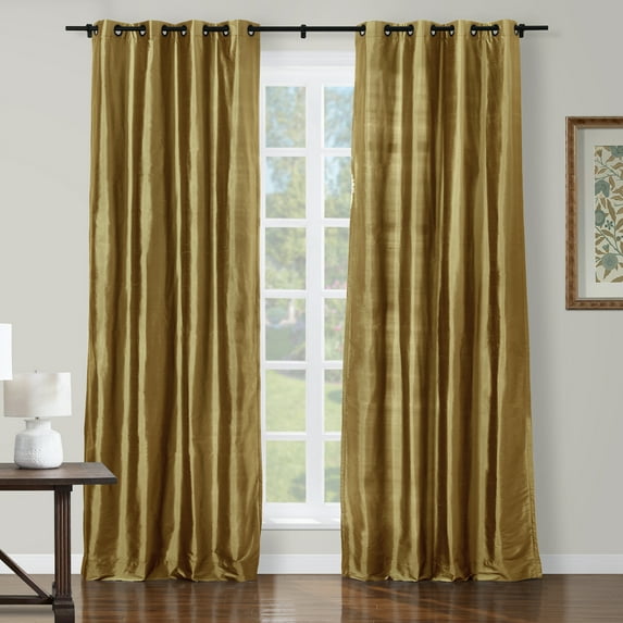 TWOPAGES 100% Dupioni Silk 26 W X 96 L Inch Black Grommet Drape Light Filtering Curtain for Bathroom, 1 Panel, Antique