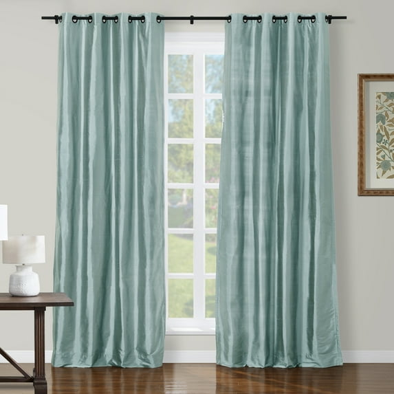 TWOPAGES 100% Dupioni Silk 26 W X 96 L Inch Black Grommet Drape Light Filtering Curtain for Bathroom, 1 Panel, Aqua
