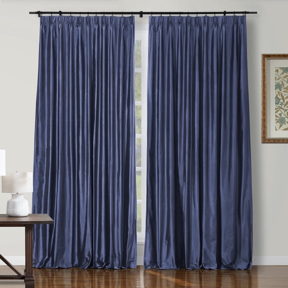 TWOPAGES 100% Dupioni Silk 26 W X 96 L Inch Pinch Pleated Drape Light Filtering Curtain for Bathroom, 1 Panel, Indigo