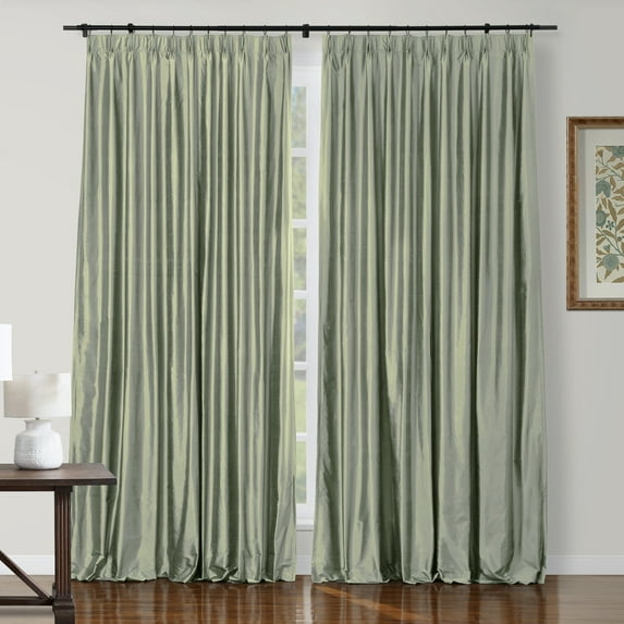 TWOPAGES 100% Dupioni Silk 26 W X 96 L Inch Pinch Pleated Drape Light Filtering Curtain for Bathroom, 1 Panel, Taupe