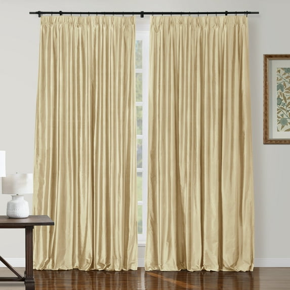 TWOPAGES 100% Dupioni Silk 52 W X 72 L Inch Pinch Pleated Drape Light Filtering Curtain for Bathroom, 1 Panel, Sand