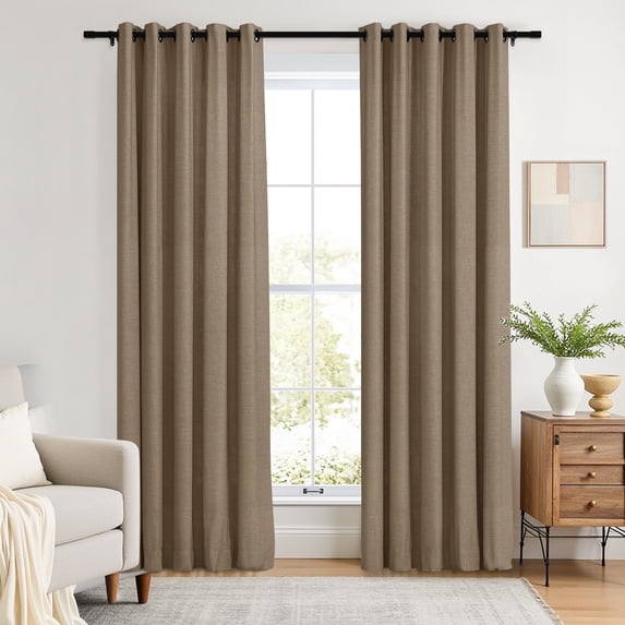 TWOPAGES 26 W X 72 L Inch Curtain Grommet Hanging Style Drapery Room Darkening Solid Linen Drapery for Bedroom, 1 Panel, Rust Brown