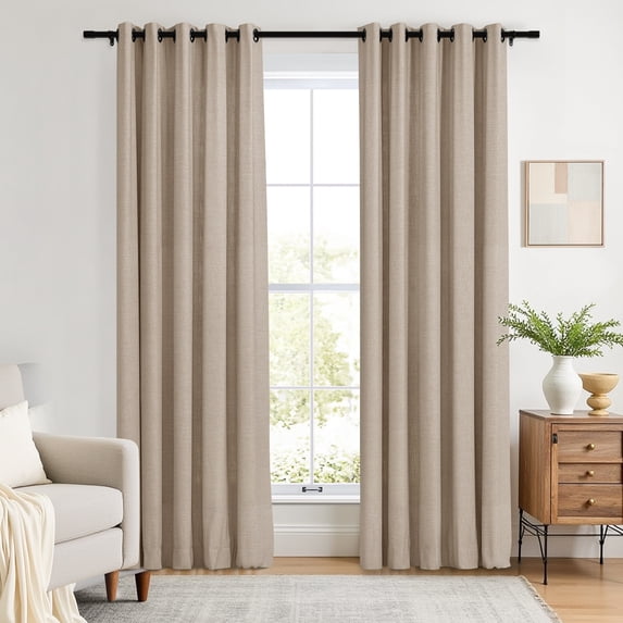 TWOPAGES 26 W X 84 L Inch Curtain Grommet Hanging Style Drapery Room Darkening Solid Linen Drapery for Bedroom, 1 Panel, Tapioca