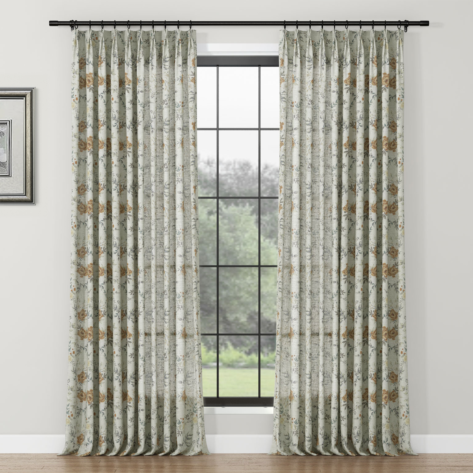 TWOPAGES 26"x96" Linen Blend Curtain Boho Boho Light Filtering Pinch Pleat Drape for Door Window, 1 Panel, Light Brown