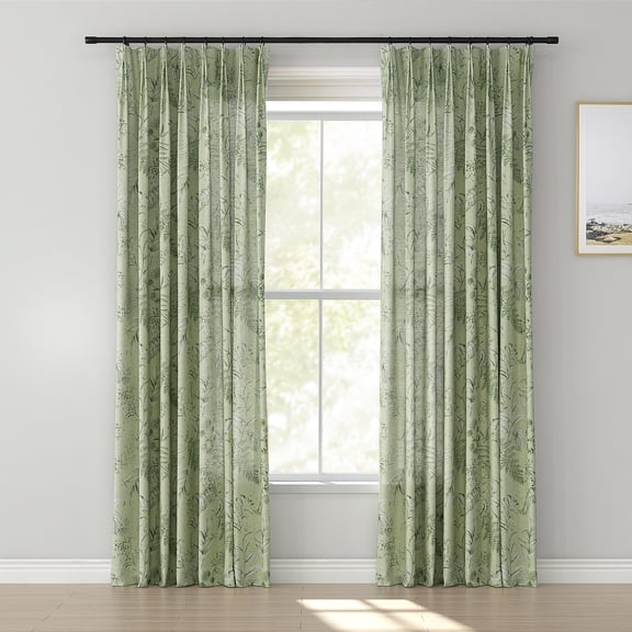 TWOPAGES 26"x96" Polyester Linen Drape Pinch Pleated Light Filtering Floral Print Curtain for Kitchen, 1 Panel, Green Fruit