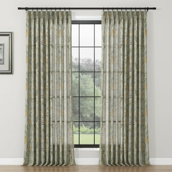 TWOPAGES 26"x96" Polyester Linen Drape Pinch Pleated Light Filtering Floral Print Curtain for Kitchen, 1 Panel, Yellow