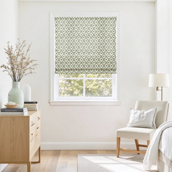 TWOPAGES 27"x60" Cotton Print Cordless Roman Blinds Light Filtering Shade for Bedroom, 1 Piece, Silk