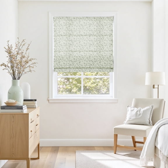 TWOPAGES 31"x60" Print Cordless Cotton Roman Shade Light Filtering Blinds for Living Room, 1 Piece, Verte