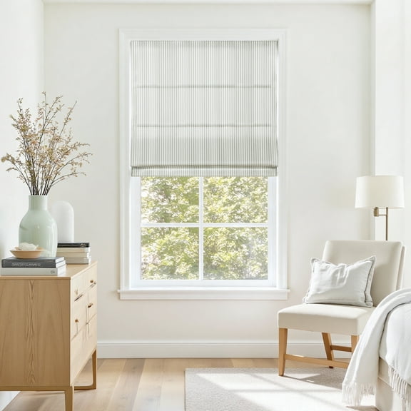 TWOPAGES 34"x60" Jacquard Cordless Linen Blend Roman Shade Light Filtering Blinds for Living Room, 1 Piece, Thyme