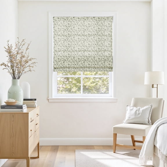 TWOPAGES 34"x64" Cotton Cordless Print Roman Shade Light Filtering Blinds for Bedroom, 1 Piece, Cafe Creme