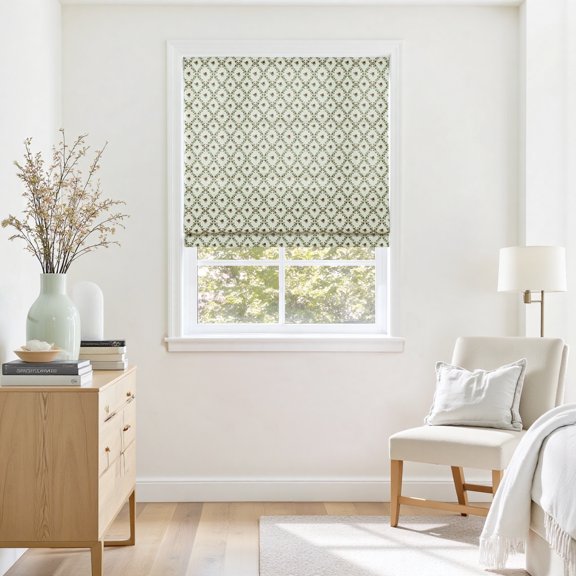 TWOPAGES 35"x60" Cotton Cordless Print Roman Blinds Light Filtering Shade for Kid's Room, 1 Piece, Silk