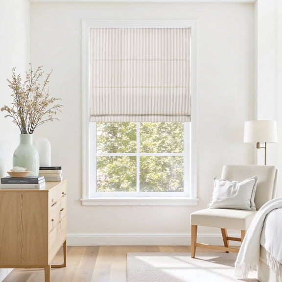 TWOPAGES 35"x60" Linen Blend Cordless Jacquard Roman Blinds Light Filtering Shade for Kid's Room, 1 Piece, Husk