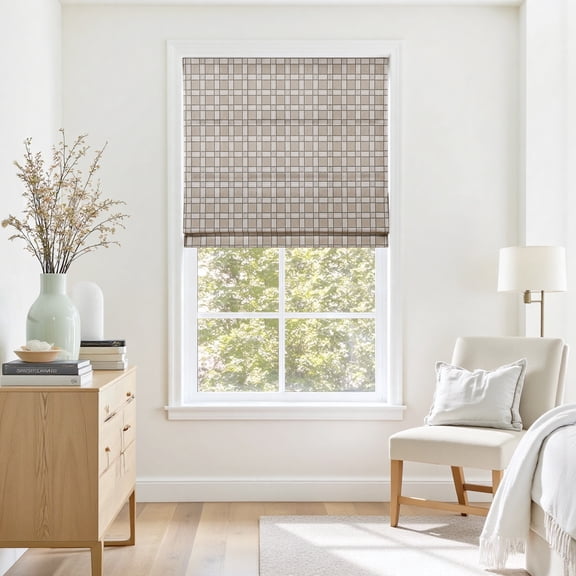 TWOPAGES 35"x72" Cordless Jacquard Linen Blend Roman Shade Light Filtering Blinds for Indoor Window, 1 Piece, Mountain