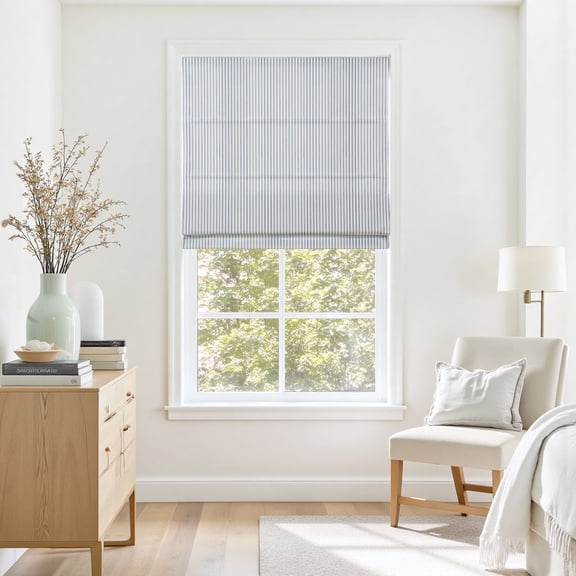TWOPAGES 36"x60" Cordless Jacquard Linen Blend Roman Shade Light Filtering Blinds for Indoor Window, 1 Piece, Sailor