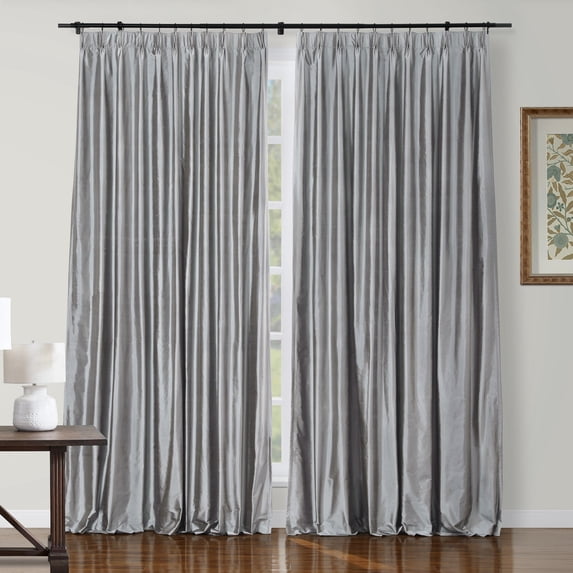 TWOPAGES 42 W X 63 L 100% Dupioni Silk Curtain Pinch Pleat Header Light Filtering Drape for Bedroom, 1 Panel, Pewter