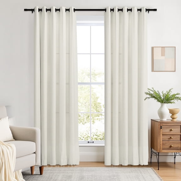 TWOPAGES 42 W X 72 L Inch Drapery Grommet Top Room Darkening Curtain Soft Linen Textured Drape for Bedroom, 1 Panel, Ivory White