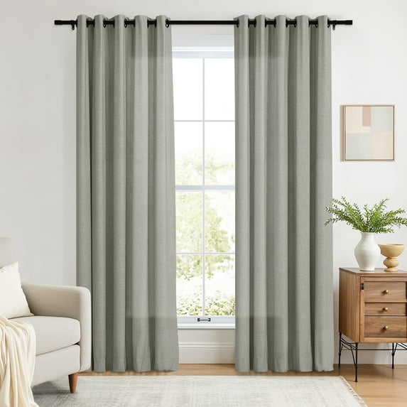 TWOPAGES 42 W X 84 L Inch Length Curtain Grommet Header Light Filtering Drape Linen Blend Drapery for Bedroom, 1 Panel, Grey