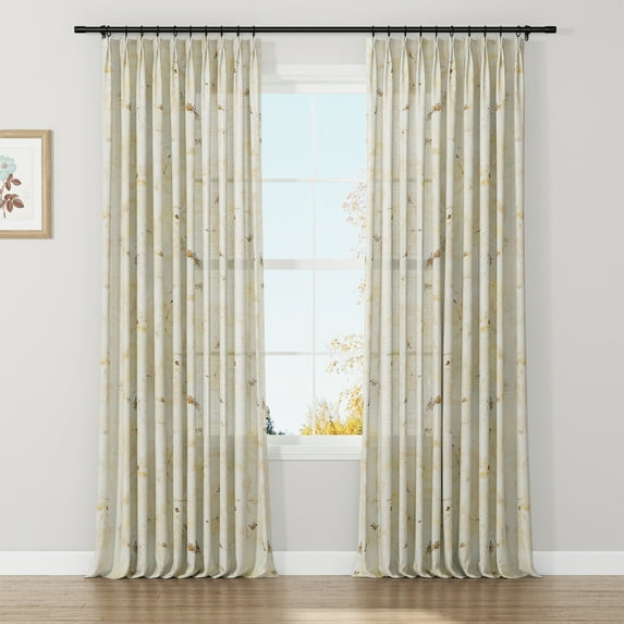 TWOPAGES 42"x96" Light Filtering Linen Botanical Artistic Curtain Pinch Pleat Drape for Living Room, 1 Panel, Autumn