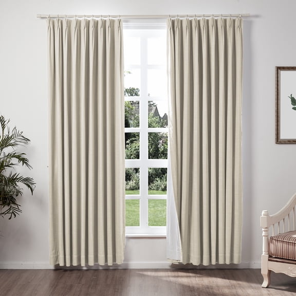 TWOPAGES 52 W X 102 L Inch Curtain Pinch Pleat Hanging Style Drape Blackout Linen Blend Textured Drapery for Kitchen, 1 Panel, Sand Beige
