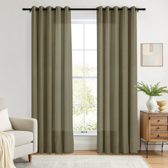 TWOPAGES 52 W X 108 L Inch Curtain Grommet Hanging Style Drapery Light Filtering Solid Linen Drapery for Bedroom, 1 Panel, Oak