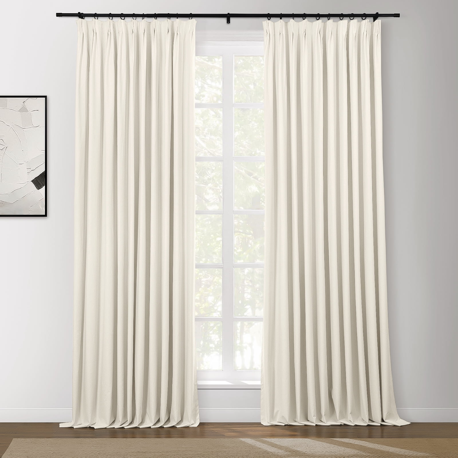 TWOPAGES 52 W X 108 L Inch Drape Blackout Pinch Pleat Sun Blocking Curtain for Living Room, 1 Panel, Beige