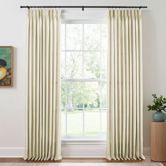 TWOPAGES 52 W X 108 L Inch Light Filtering Curtain Polyester Twill Drape for Sliding Glass Door, 1 Panel, Beige White