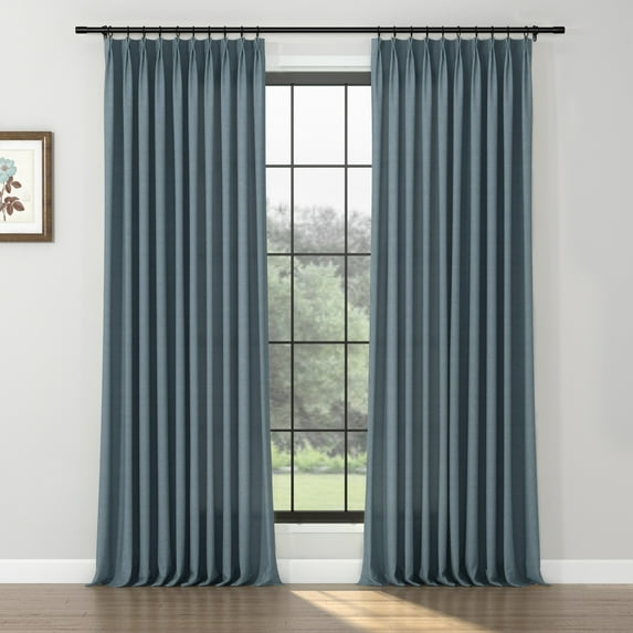 TWOPAGES 52 W X 63 L Inch Pinch Pleated Drapery Light Filtering Wool Privacy Curtain for Bedroom, 1 Panel, Dark Blue