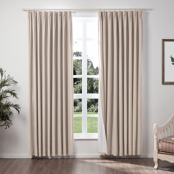 TWOPAGES 52 W X 72 L Inch Drape Pinch Pleat Header Curtain Blackout Linen Window Treatment Drapery for Living Room, 1 Panel, Tapioca
