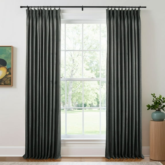 TWOPAGES 52 W X 84 L Inch Drapery French Pleat Polyester Light Filtering Textured Soft Curtain for Kitchen, 1 Panel, Grey