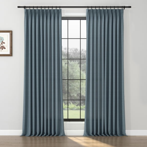 TWOPAGES 52 W X 84 L Inch Pinch Pleated Curtain Light Filtering Wool Privacy Drape for Bedroom, 1 Panel, Dark Blue
