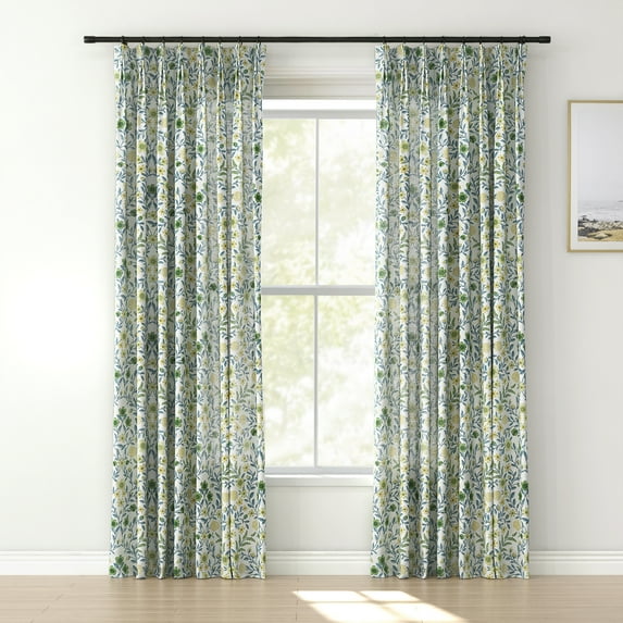 TWOPAGES 52"x102" Polyester Linen Curtain Pinch Pleat Light Filtering Floral Print Drape for Bedroom, 1 Panel, Spring