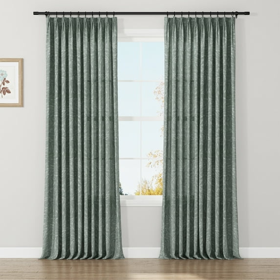 TWOPAGES 52"x63" Light Filtering Linen Botanical Artistic Drape Pinch Pleated Curtain for Bedroom, 1 Panel, Waves