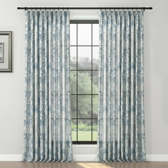 TWOPAGES 52"x84" Linen Blend Curtain Country Floral Light Filtering Pinch Pleat Drape for Door Window, 1 Panel, Altair