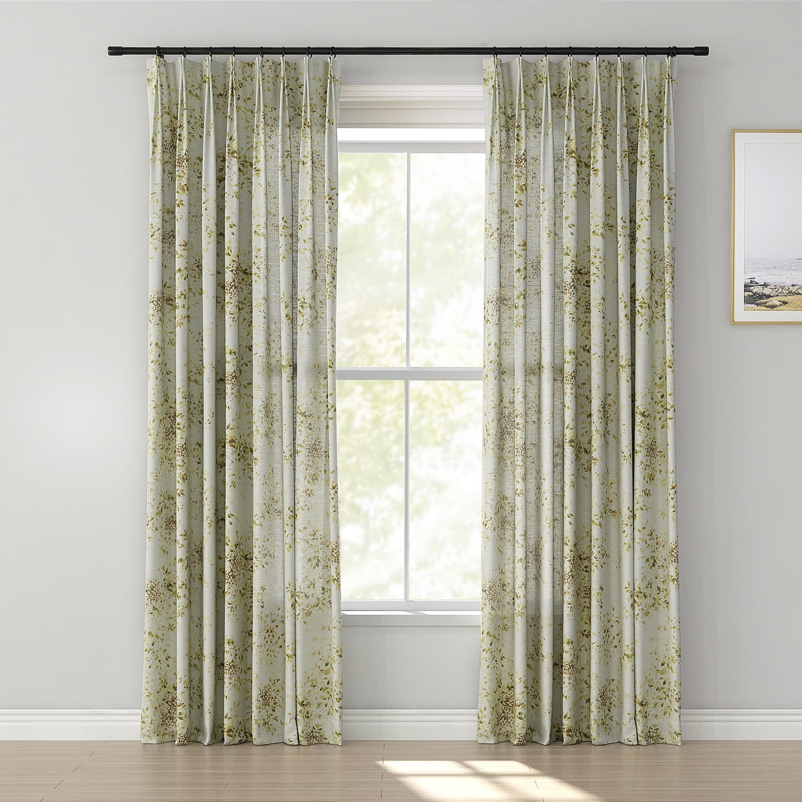 TWOPAGES 52"x84" Linen Blend Curtain Country Floral Light Filtering Pinch Pleat Drape for Door Window, 1 Panel, Prosperity