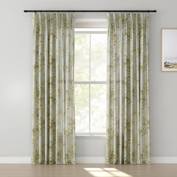 TWOPAGES 52"x84" Linen Blend Curtain Country Floral Light Filtering Pinch Pleat Drape for Door Window, 1 Panel, Prosperity