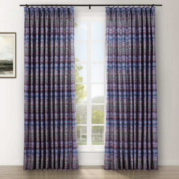 TWOPAGES 52"x84" Pinch Pleat Printed Velvet Curtain Soft Privacy Drape for Bedroom, 1 Panel, Berry Blue