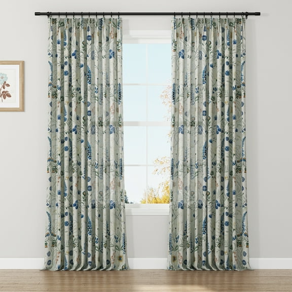 TWOPAGES 52"x84" Pinch Pleated Curtain Boho Print Linen Blend Light Filtering Drape for Guest Room, 1 Panel, Vitality
