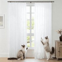 TWOPAGES 52"x84" Scratch Resistant Sheer Drape Pinch Pleat Curtain Pet-friendly Drapery for Kid's Room, 1 Panel, White