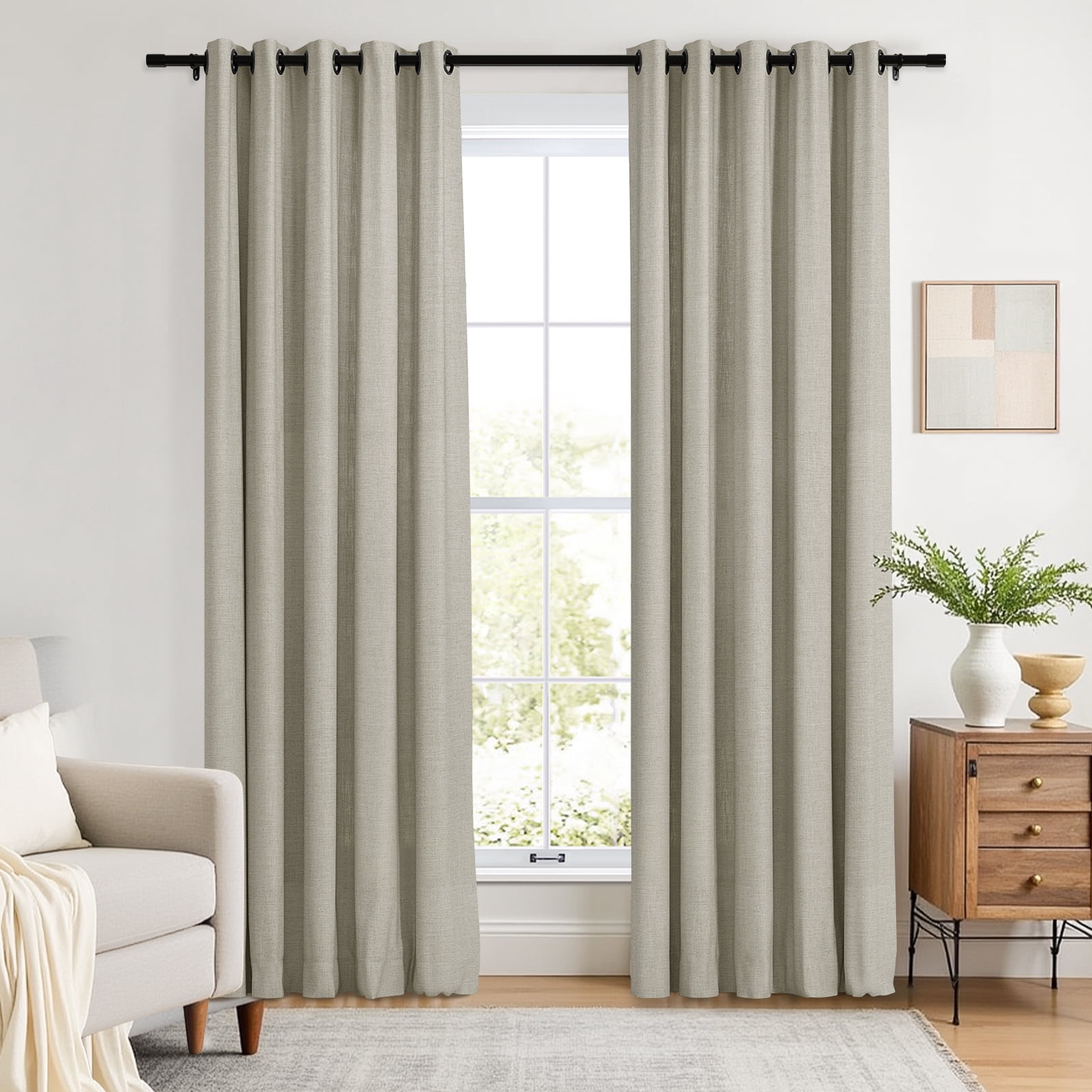 TWOPAGES 72 W X 96 L Inch Curtain Grommet Hanging Style Drape Room Darkening Linen Blend Textured Drapery for Kitchen, 1 Panel, Birch