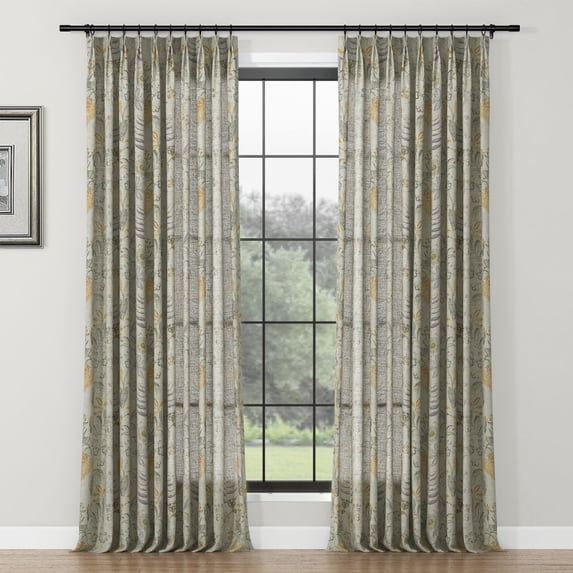 TWOPAGES 72"x102" Pinch Pleated Curtain Floral Print Linen Blend Light Filtering Drape for Guest Room, 1 Panel, Yellow