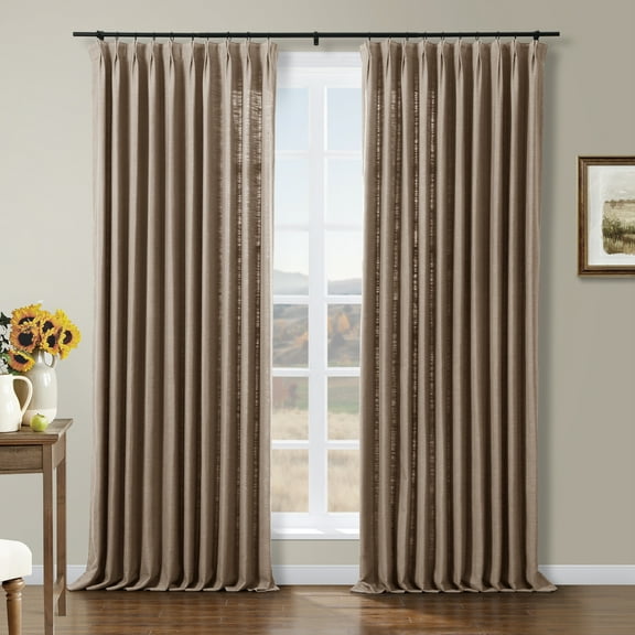 TWOPAGES 84 W X 102 L Inch Curtain Pinch Pleat Hanging Style Drape Room Darkening Linen Blend Textured Drapery for Kitchen, 1 Panel, Rust Brown