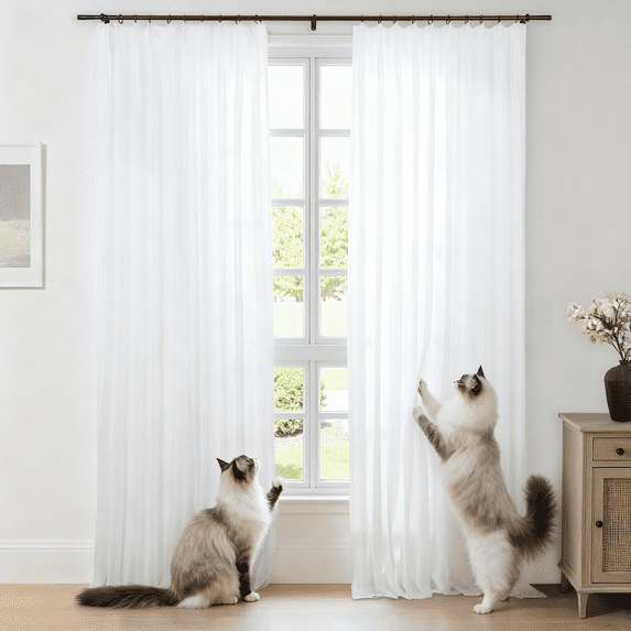 TWOPAGES 84"x72" Semi Sheer Drape Pinch Pleat Header Scratch Resistant Curtain for Bedroom, 1 Panel, White