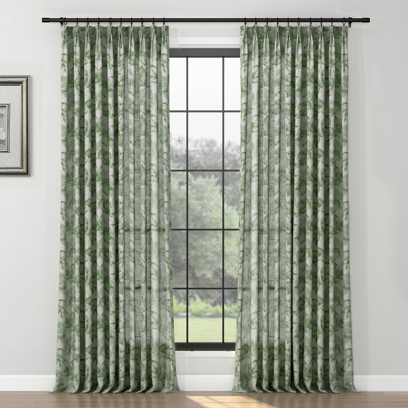 TWOPAGES 84"x84" Pinch Pleated Curtain Boho Print Linen Blend Light Filtering Drape for Guest Room, 1 Panel, Broadleaf