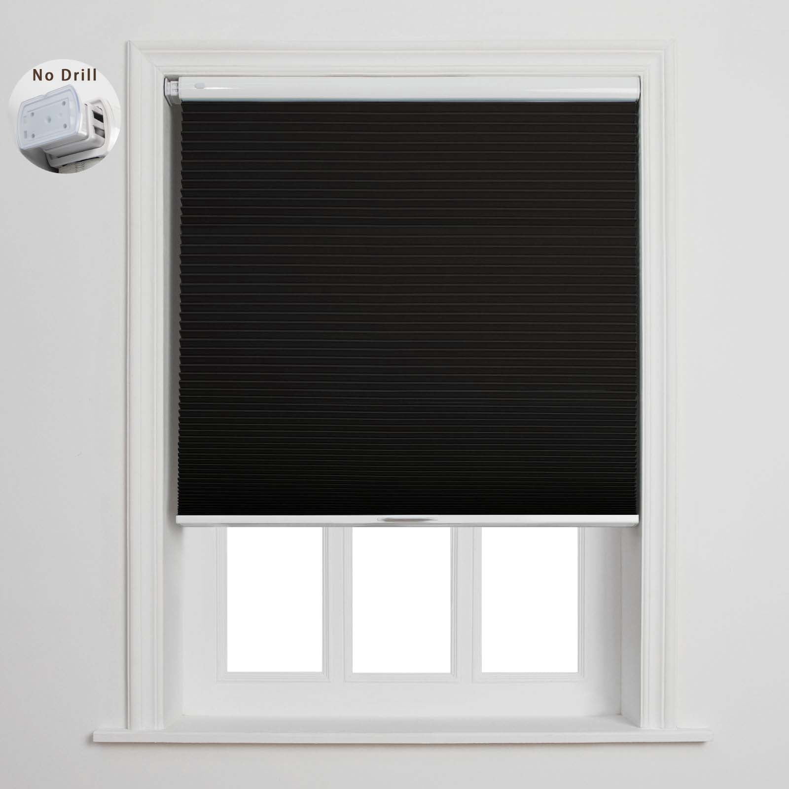 TWOPAGES Aura Blackout No Drill Cellular Shade - Cordless Honeycomb Blinds for Windows, Black, 35"x64" (1 Panel)