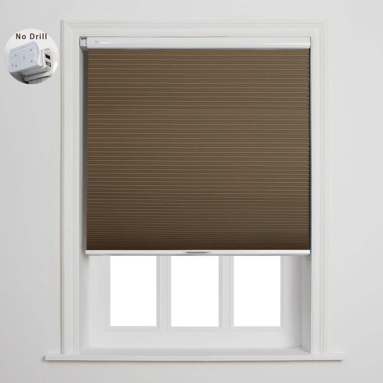 TWOPAGES Aura Blackout No Drill Cellular Shade - Cordless Honeycomb Blinds for Windows, Dark Brown, 35"x64" (1 Panel)