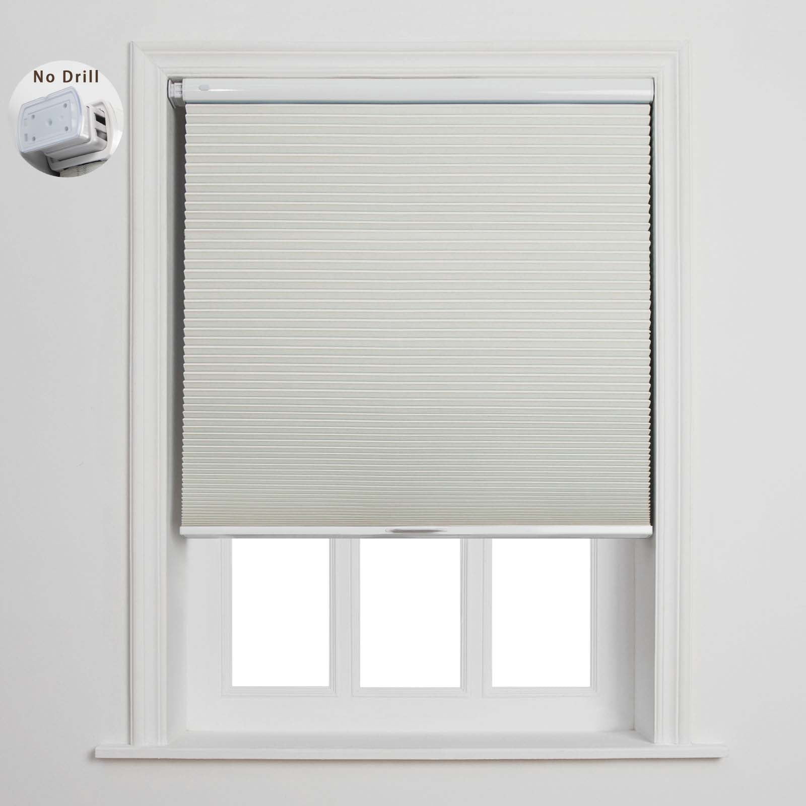 TWOPAGES Aura Blackout No Drill Cellular Shade - Cordless Honeycomb Blinds for Windows, Light Gray, 29"x64" (1 Panel)