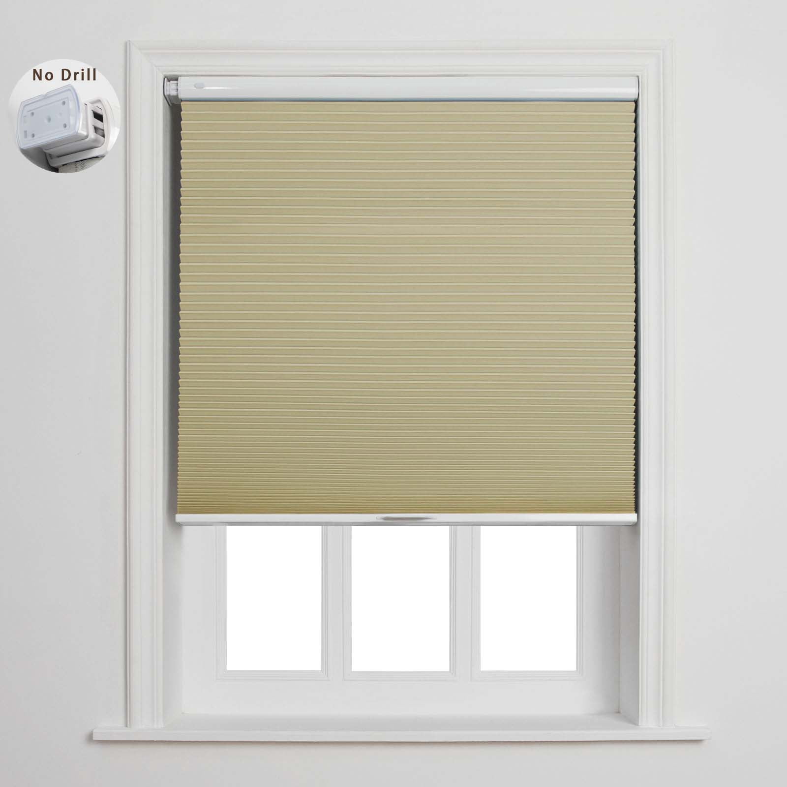 TWOPAGES Aura Blackout No Drill Cellular Shade - Cordless Honeycomb Blinds for Windows, Light Taupe, 23"x64" (1 Panel)