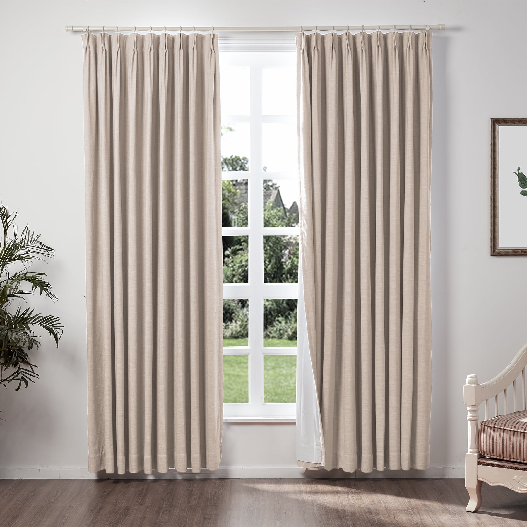 TWOPAGES Blackout Curtain 42 W X 84 L Inches Pinch Pleat Drape Linen Blend Window Treatment for Bedroom, 1 Panel, Tapioca