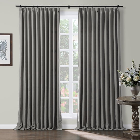 TWOPAGES Blackout Curtain Pinch PLeated Light Blocking Curtain for Kids Room, 1 Panel, 52"x96", Dark Grey