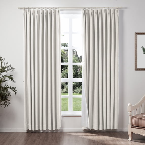 TWOPAGES Blackout Drapery 42 W X 96 L Inches Pinch Pleat Curtain Linen Blend Window Treatment for Bedroom, 1 Panel, Beige White